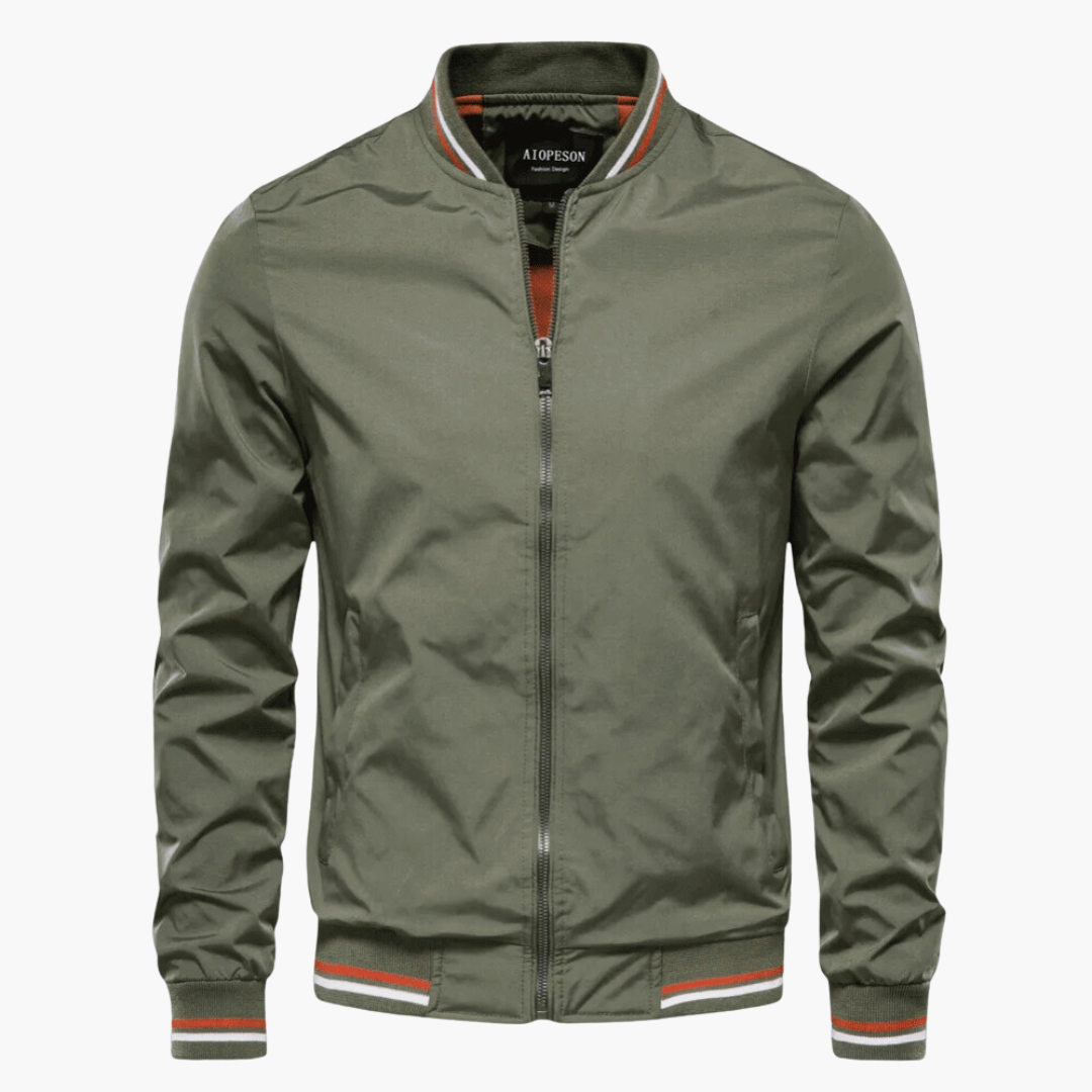 Men’s Zip-Up Bomber Jacket With Ribbed Trim And Front Pockets