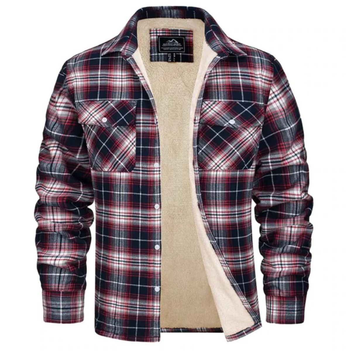 Men's Checked Bomber Jacket with Warm Lining and Snap Pockets