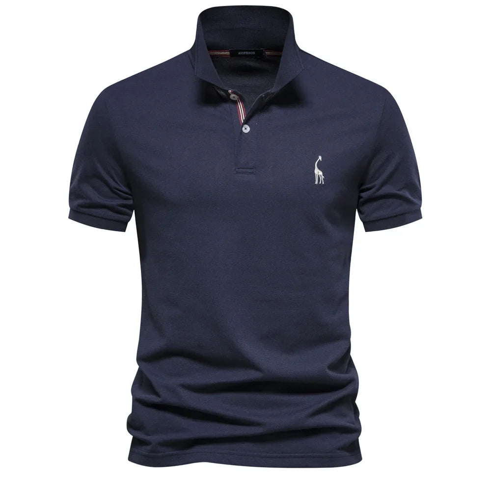 Men's Short-Sleeve Polo Shirt with Chest Logo and Button Placket