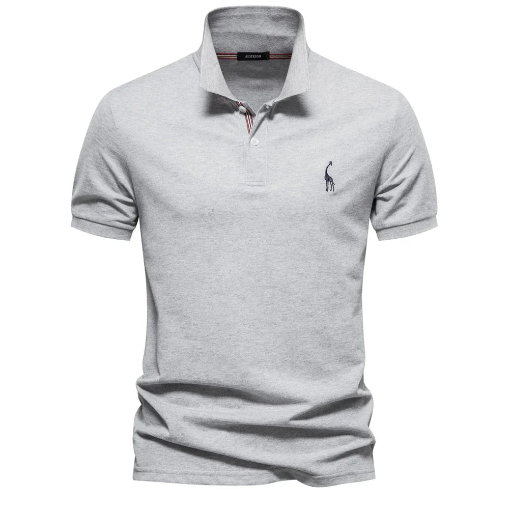 Men's Short-Sleeve Polo Shirt with Chest Logo and Button Placket